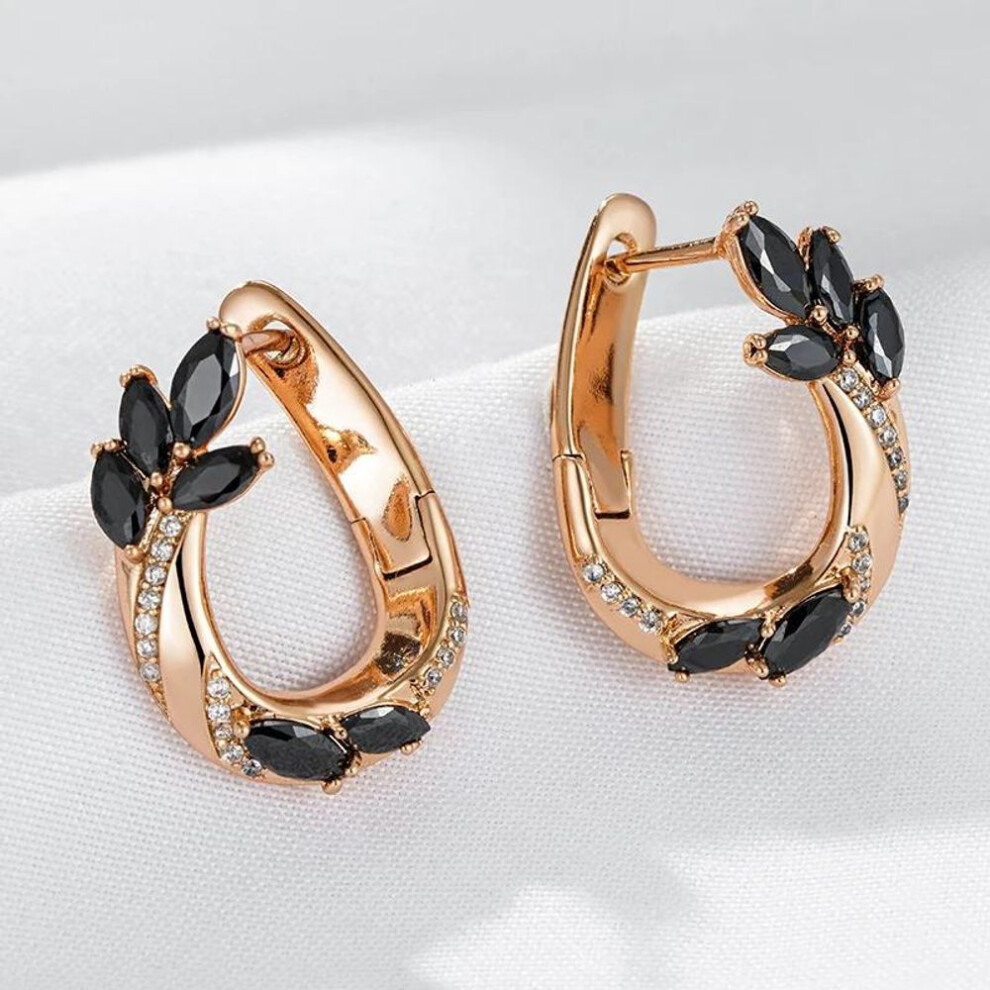(gold,black) Geometric Cubic Zirconia Elegant Drop Clip Earrings for Women Gold Color Fashion Fine Jewelry