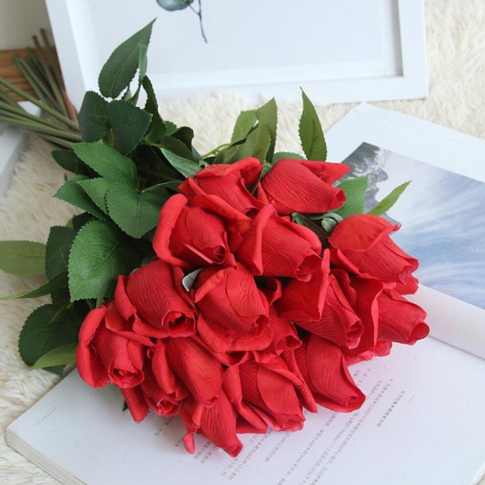 (red) Latex Real Touch Rose Flower Artificial Rose Bouquet Wedding Party Decorative
