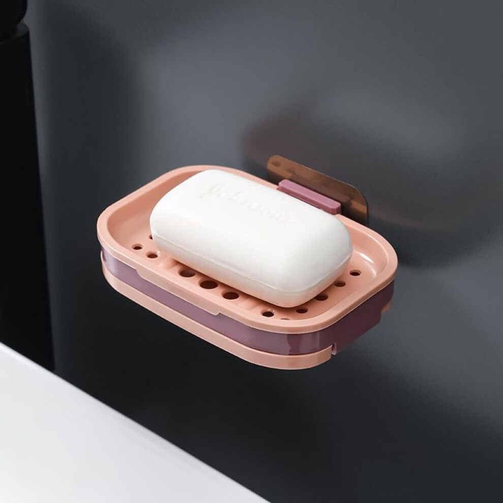 (pink) 1pc Non-slip Soap Holder Bathroom Strong Suction Drain Rack Soap Dishes Household Suction Cup Wall Mounted Soap Dish