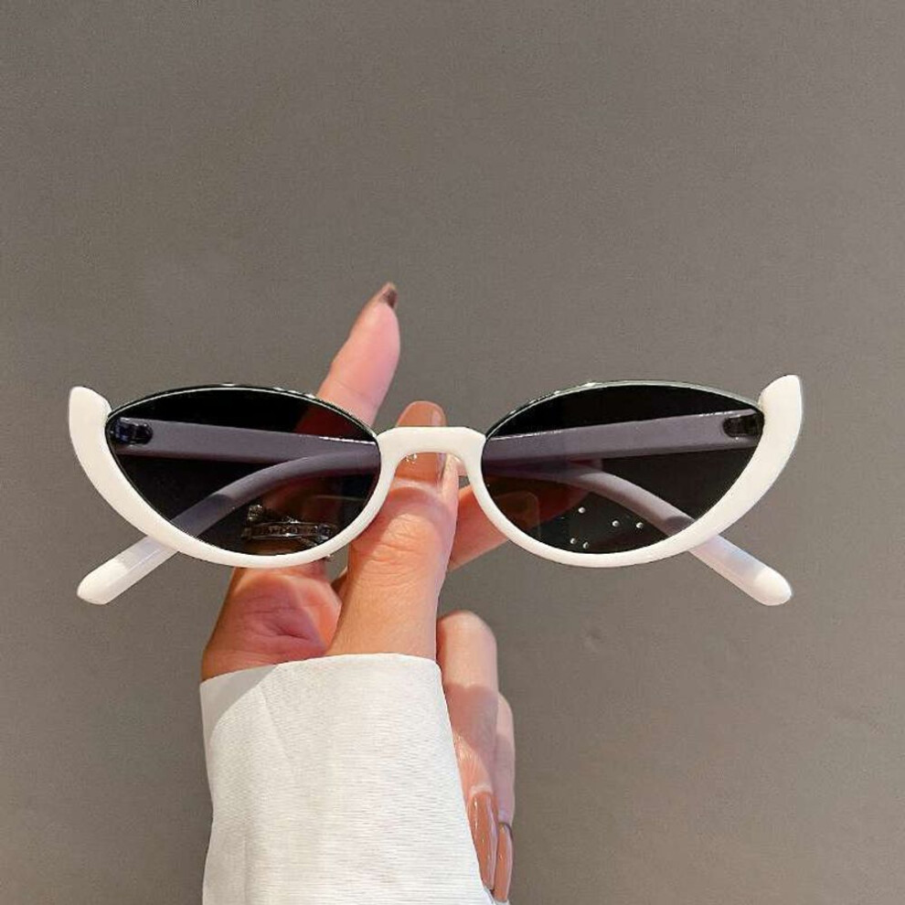 (white,black) Retro Small Half Frame Sunglasses Women Cat Eye Trendy Vintage Modern Eyewear Fashion Luxury Brand Designer Sun Glasses