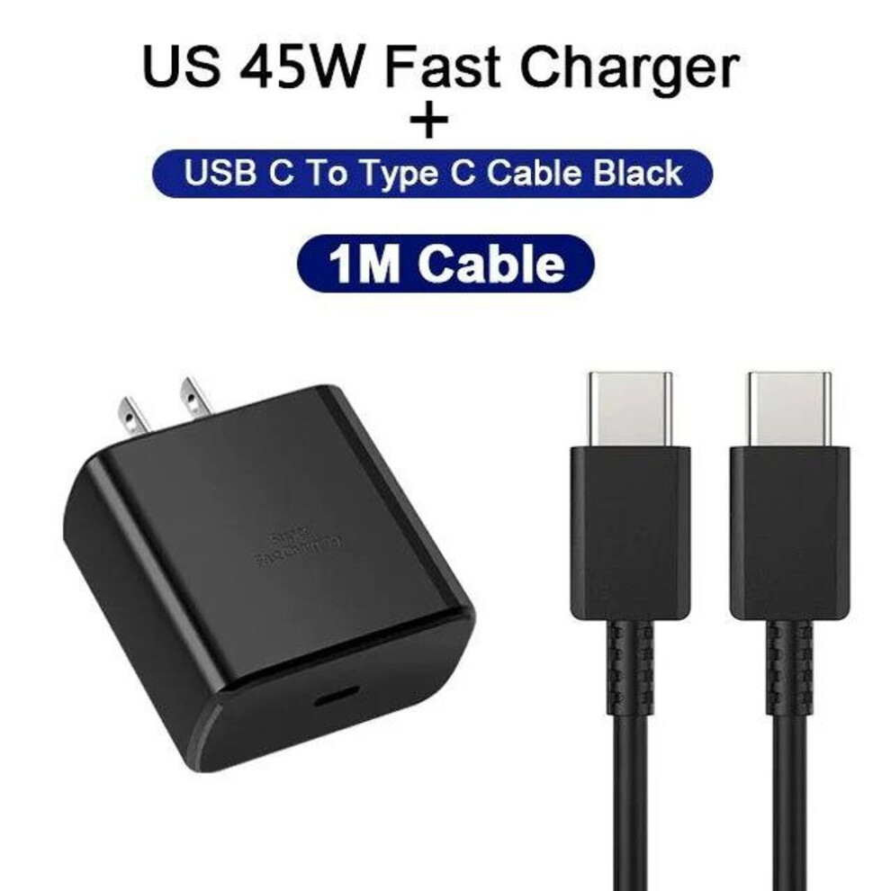 (US Black 2 IN 1) 45W PD Super Fast Charge Charger For Samsung Galaxy S20 S21 S22 S23 Ultra Note 20 10 Plus USB Type C Cable Fast Charging High Speed Charger