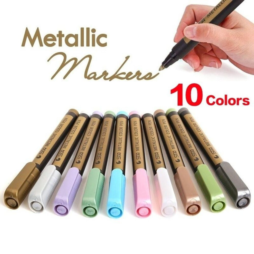(gold) 10 Colors 2pcs,fine Metallic Markers Paints Pens,metal Art Permanent Medium-tip,glass Paint Writing,markers For Painting