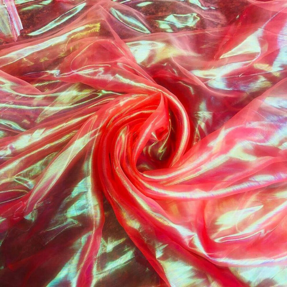 (red) Colorful Sewing Mesh Cloth Fluorescent Yarn Organza Glass Yarn Laser Tulle Fabric Silk Chiffon