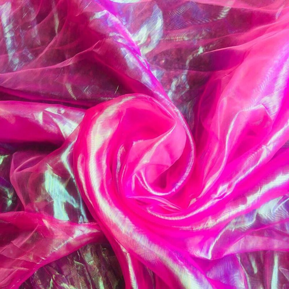 (dark pink) Colorful Sewing Mesh Cloth Fluorescent Yarn Organza Glass Yarn Laser Tulle Fabric Silk Chiffon