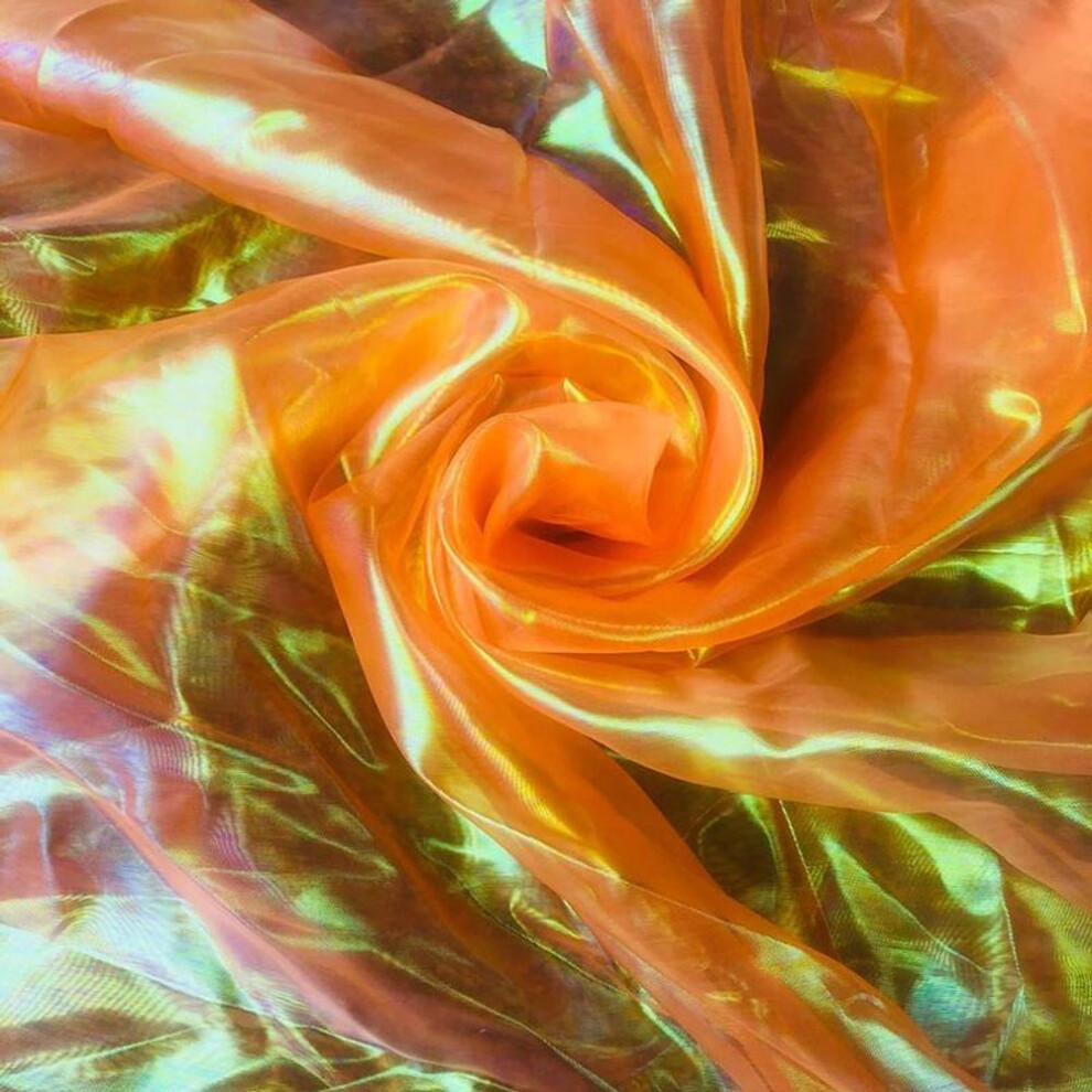 (orange) Colorful Sewing Mesh Cloth Fluorescent Yarn Organza Glass Yarn Laser Tulle Fabric Silk Chiffon
