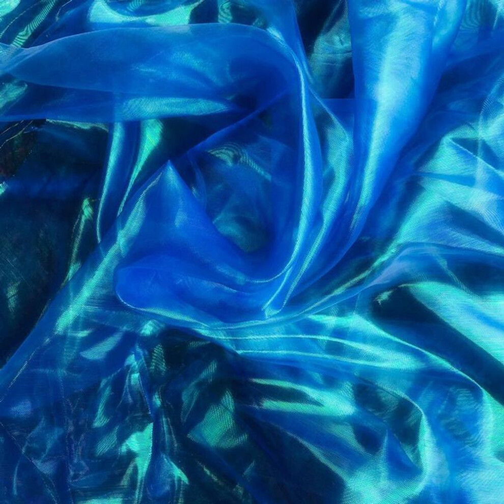(royal blue) Colorful Sewing Mesh Cloth Fluorescent Yarn Organza Glass Yarn Laser Tulle Fabric Silk Chiffon