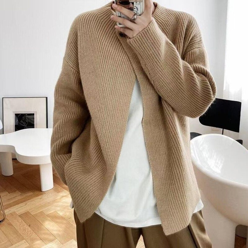 (tan, One Size) Fashion Autumn Winter Knitted Cardigan Jacket Women Long Sleeve Cardigans Sweater Chic Two Buttons Vintage Korean Sweaters 29248