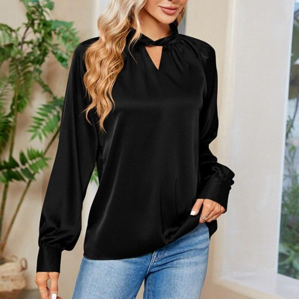 (black, L) Spring And Autumn Silk Shirt Fashion Y2k White Blouse V Neck Loose Tops Office Lady Long Sleeve Clothing Elegant Blusas 29085