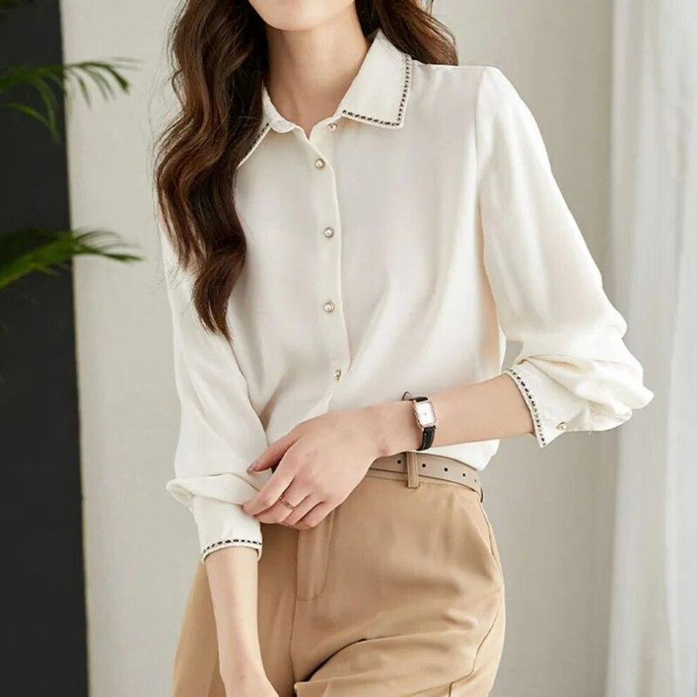 (orion, L) Turn Down Collar Woman Tops Chic Clothes Elegant Chiffon Blouse Women Fashion Long Sleeve Button Up Womens Shirts 29502