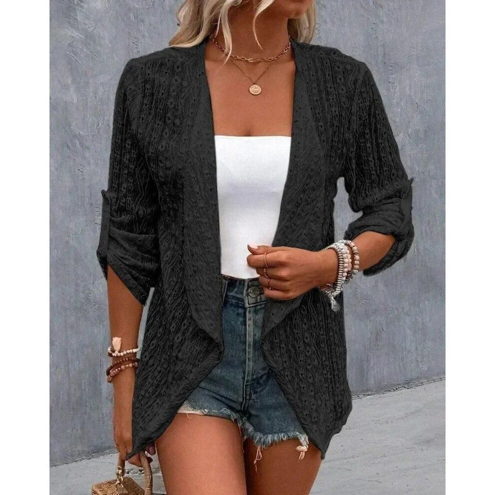 (black, XL) Pile Up Sleeves Cardigan Coat Loose Simple Printed Lace Blouse 2023 Casual Long Tops Vintage Pleated Long Sleeve Shirt 30106