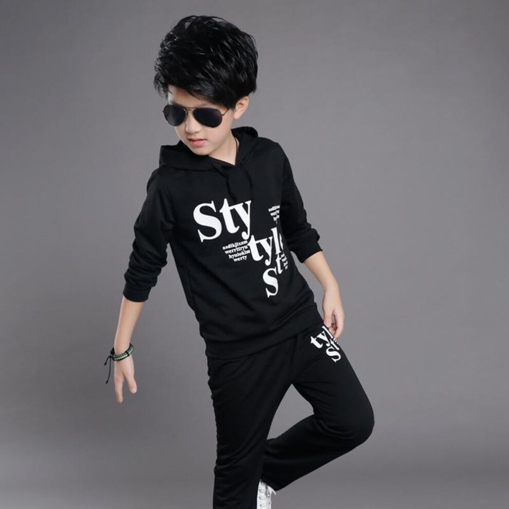 (black, 110cm) Spring Autumn Kids Outfits Boys Sports Suits Cotton Hooded Letter Clothing Sets For Boys Tracksuits