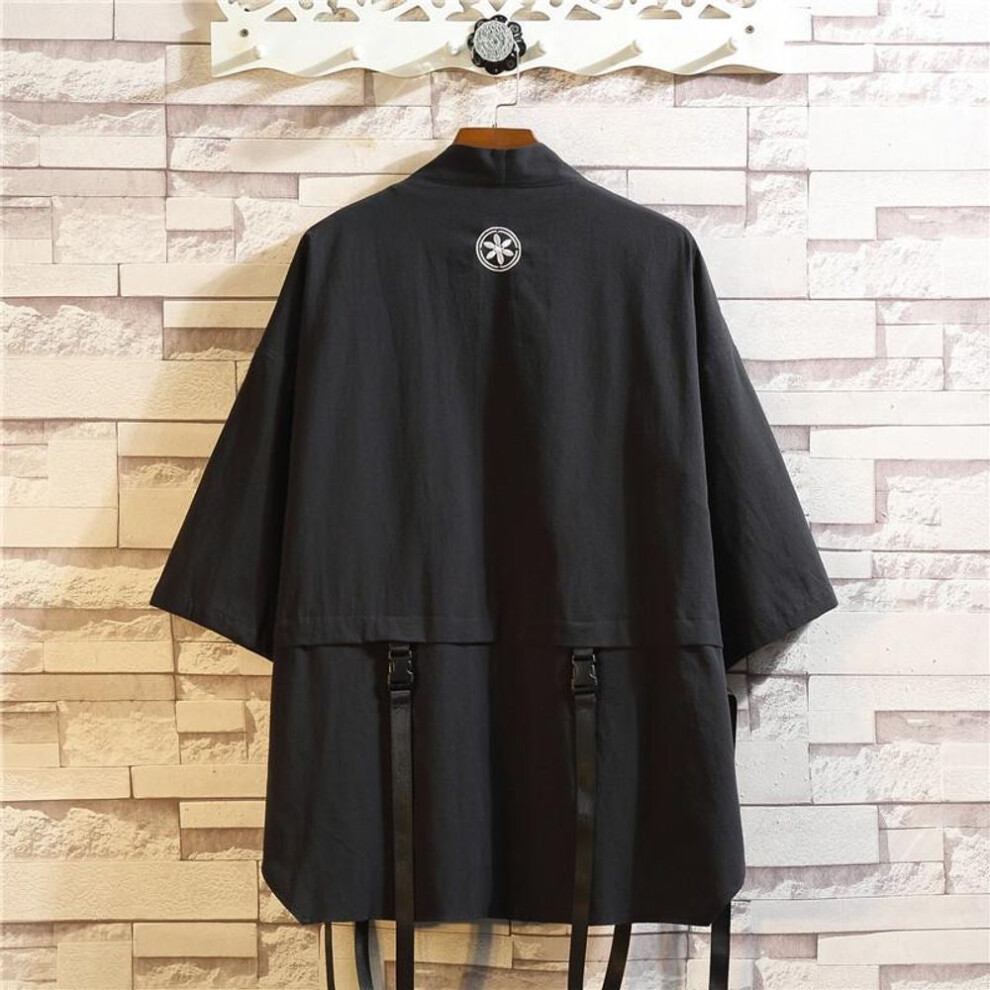 (black, XXL) Summer Men&apos;s Haori Cardigan Kimono Shirt Samurai Japanese Clothing Robes Loose  Jacket Streetwear