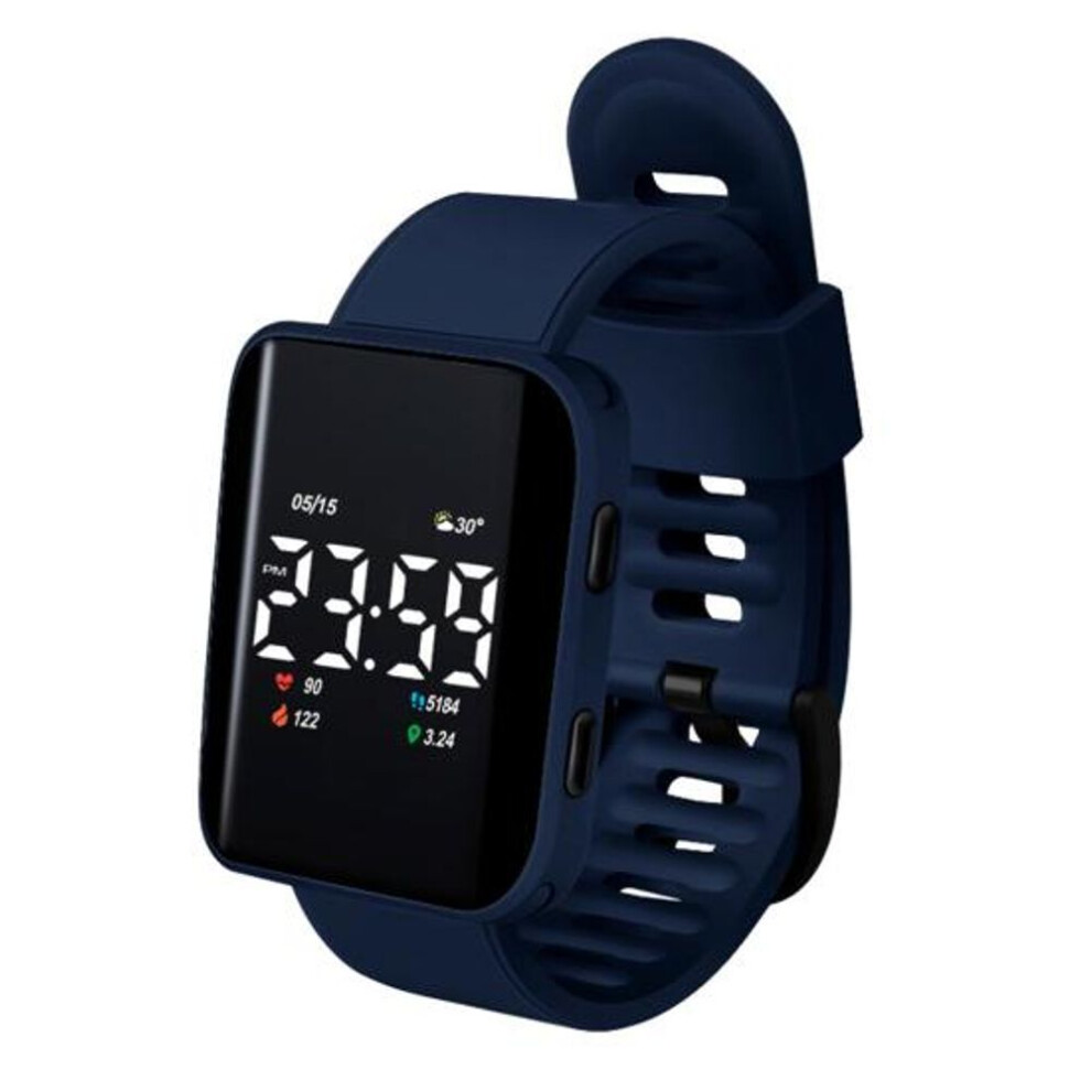 (dark blue) Casual Digital Sport Watches LED Digital Display Large Square Dial Ergonomic Design Silicone Wristband Watch