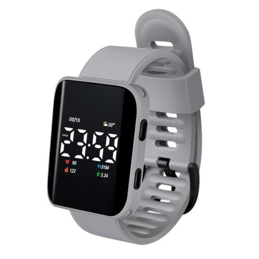 (grey) Casual Digital Sport Watches Led Digital Display Large Square Dial Ergonomic Design Silicone Wristband Watch