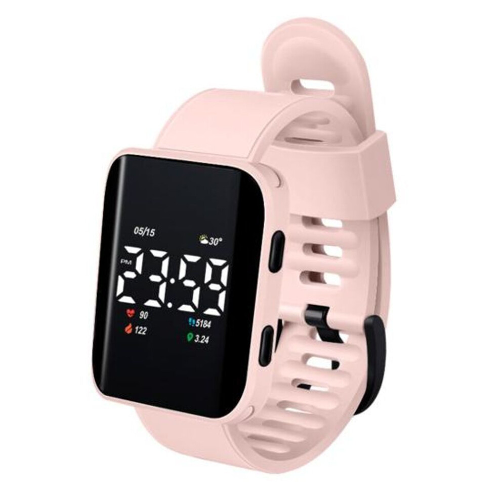 (pink) Casual Digital Sport Watches Led Digital Display Large Square Dial Ergonomic Design Silicone Wristband Watch
