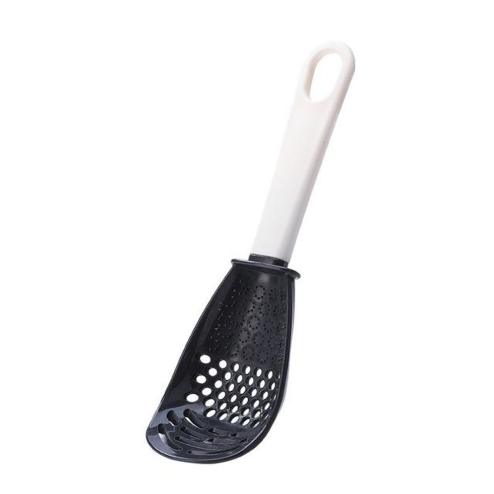 (black) New Multifunctional Kitchen Cooking Spoon Heat-resistant Hanging Hole Innovative Potato Garlic Press Colander Spoon