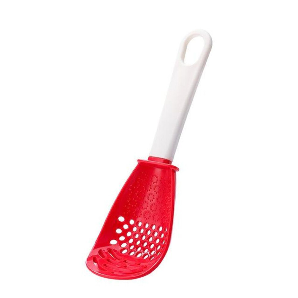 (red) New Multifunctional Kitchen Cooking Spoon Heat-resistant Hanging Hole Innovative Potato Garlic Press Colander Spoon