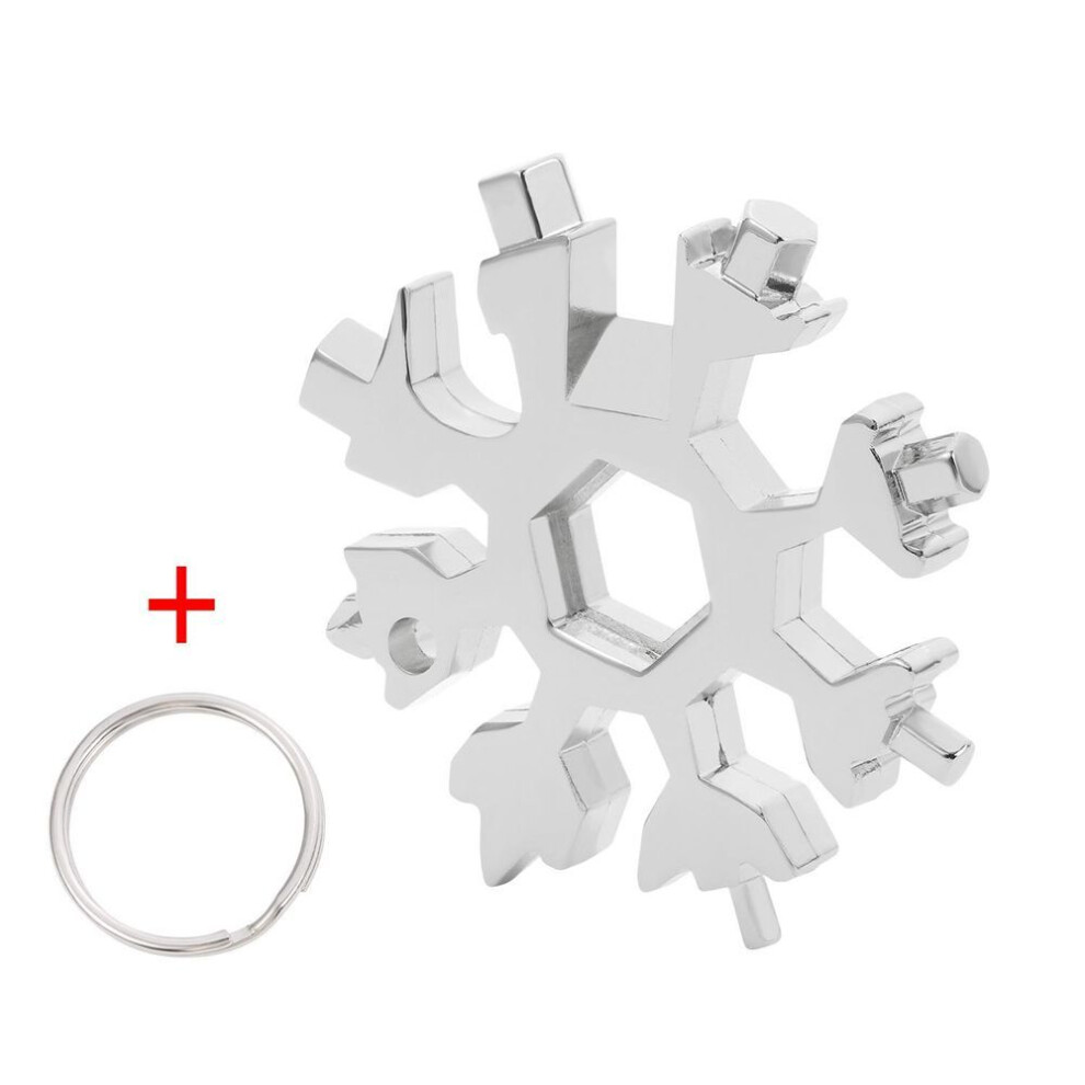 (white) Portable 18 In 1 Mini Snowflake Multi Pocket Tool Spanner Hex Wrench Multipurpose Camp Survive Outdoor Hike Key Ring Key Chain