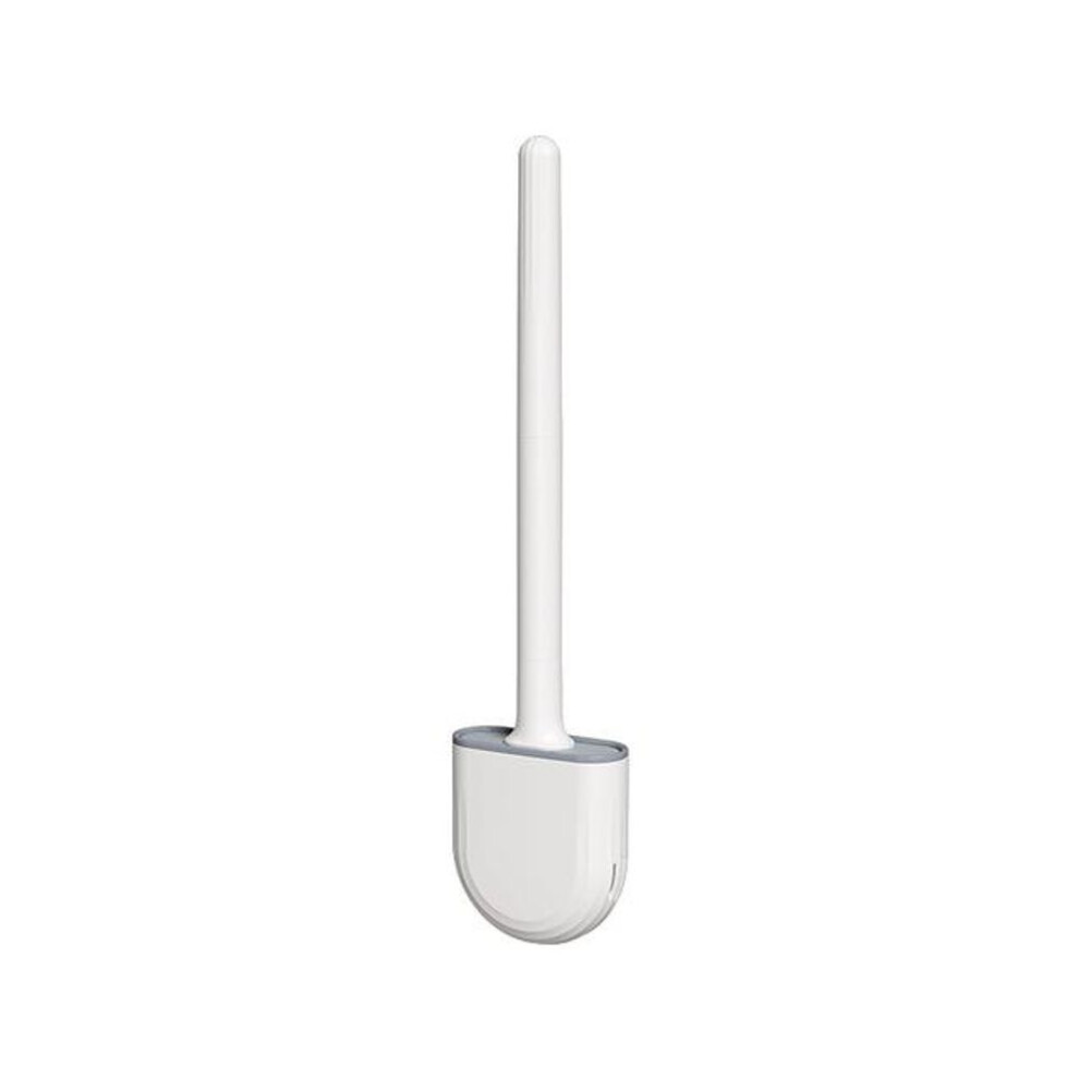 (white) Breathable Toilet Brush Water Leak Proof With Base Silicone Wc Flat Head Flexible Soft Bristles Brush With Quick Drying Holder