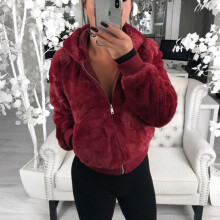 (Wine red, 5XL) Bear Teddy Womens Coat Jacket Winter Warm Hooded Fur Overcoat Fluffy Outwear