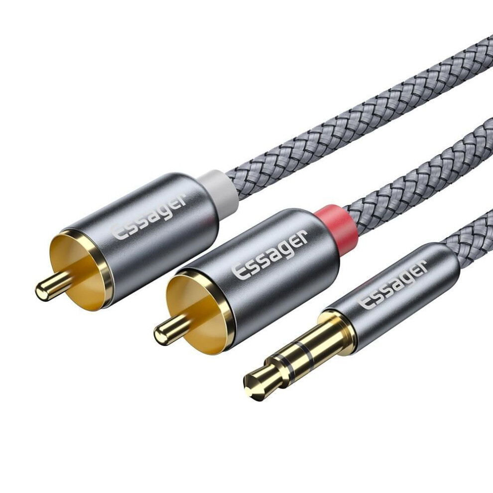 (dark grey, 1m) Essager Rca Audio Cable Jack 3.5 To 2 Rca Cable 3.5mm Jack To 2rca Male Splitter Aux Cable For Tv Pc Amplifiers Dvd Speaker Wire