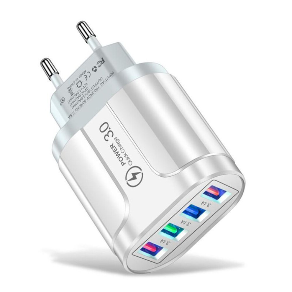(white, EU Plug) 4 USB Charger Quick Charge 3.0 4.0 Port Fast Charging Wall Adapter For iPhone 13 12 11 X Xiaomi Samsung Mobile Phone Charger