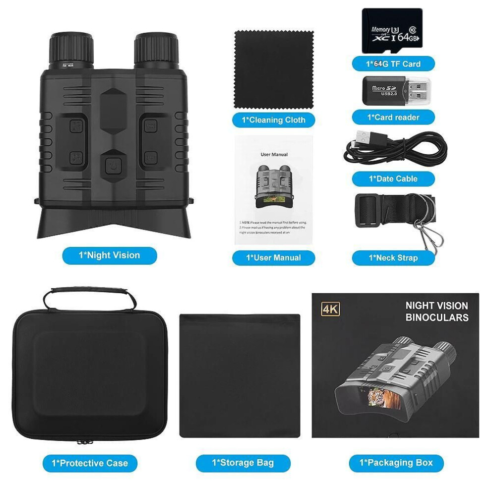 (as the picture, With 64G TF Card) Nv003 4k Uhd Professional Wifi Binocular Telescope 52m Pixels 10x Zoom Digital 800m Infrared Night Vision For Hunting Camping