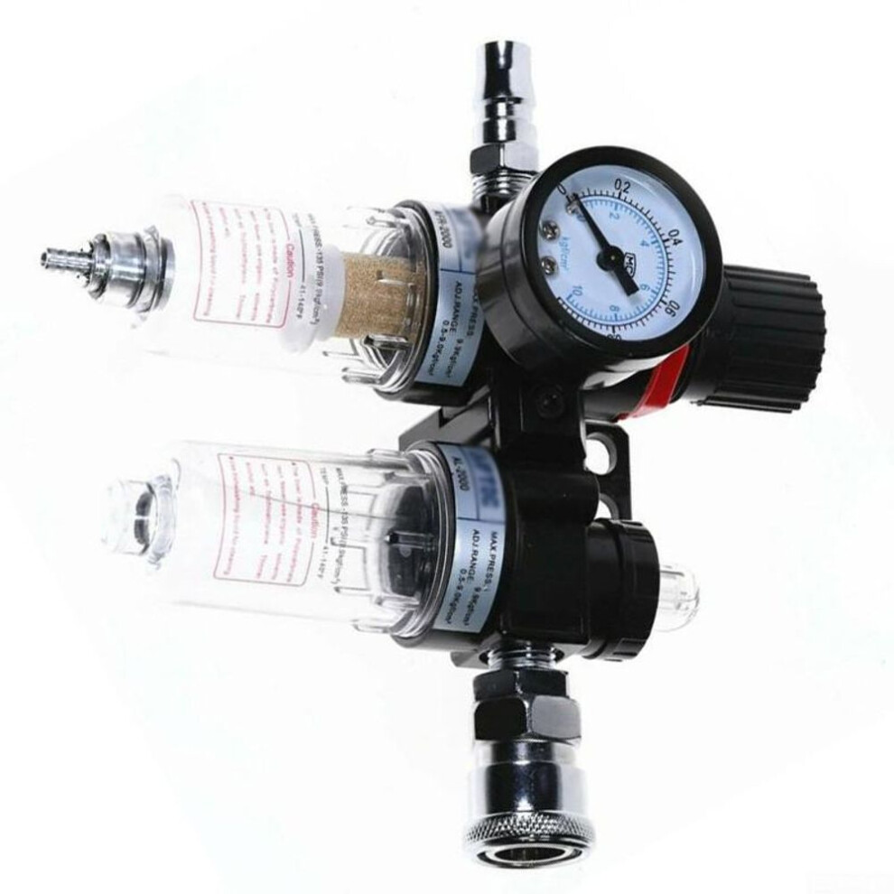 1/4 Air Compressor Filter Oil Water Separator Trap Accessory Kit With Regulator Gauge