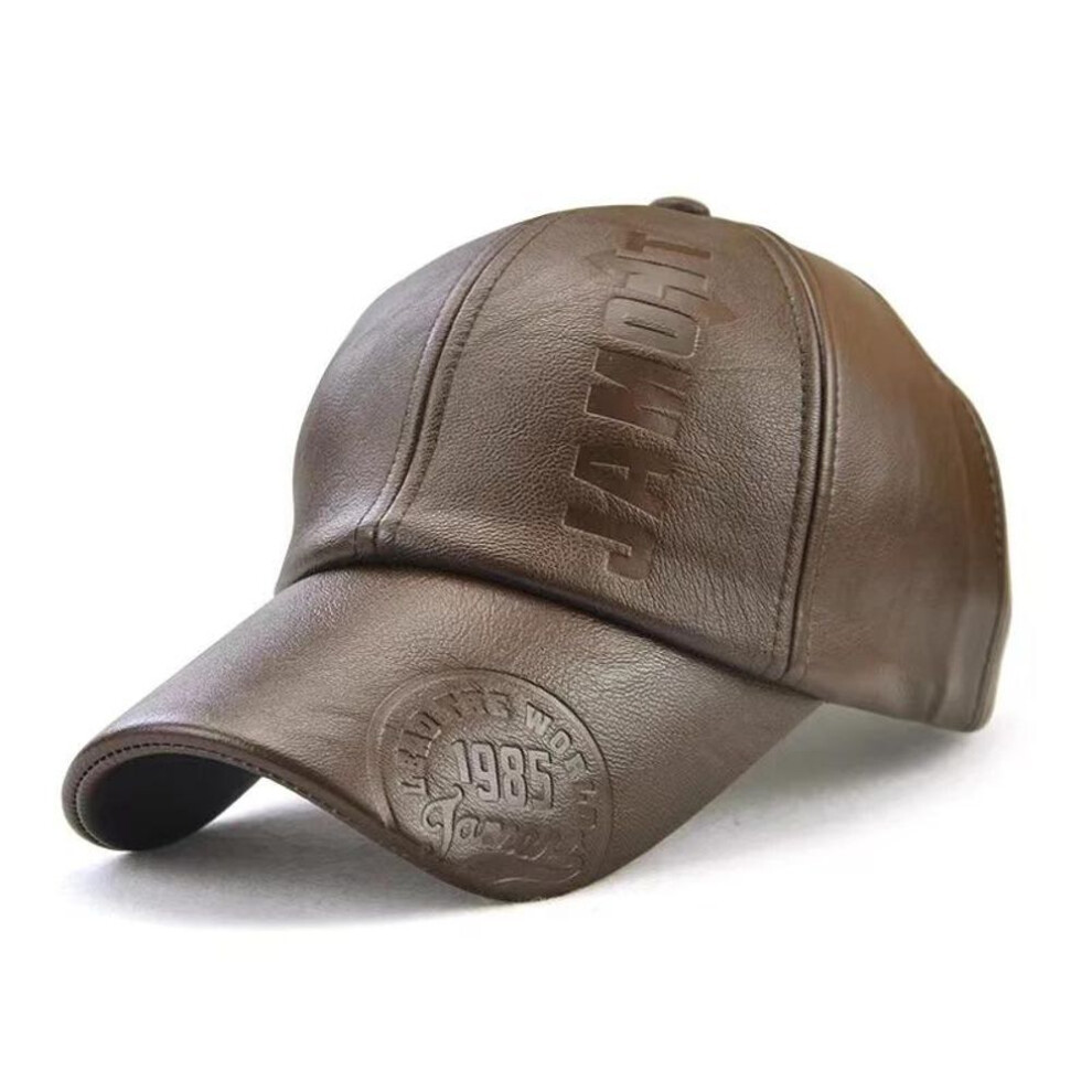 (khaki) Men Vintage Adjustable Baseball Cap PU Leather Snapback Hat Trucker Caps Dad Hat Winter Warm Hats Golf Hat