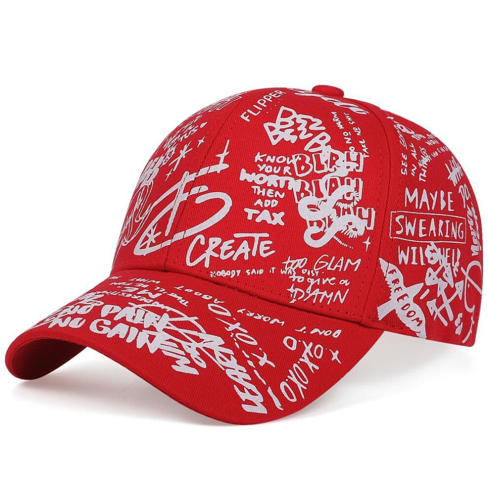 (red) Baseball Cap Graffiti Sun Hip Hop Cap Visor Spring Hat Men Adjustable Snapback Cotton Cap For Women Men Hats