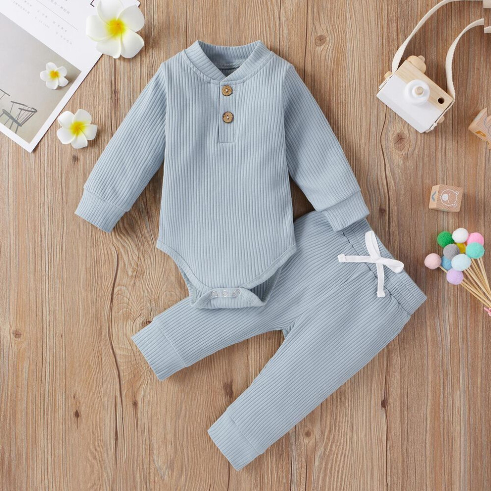 (blue, 12-18 Months) Newborn Baby Girls/boys Suit, Long Sleeve Clothes Striped Romper+pants Set Infant Outfits