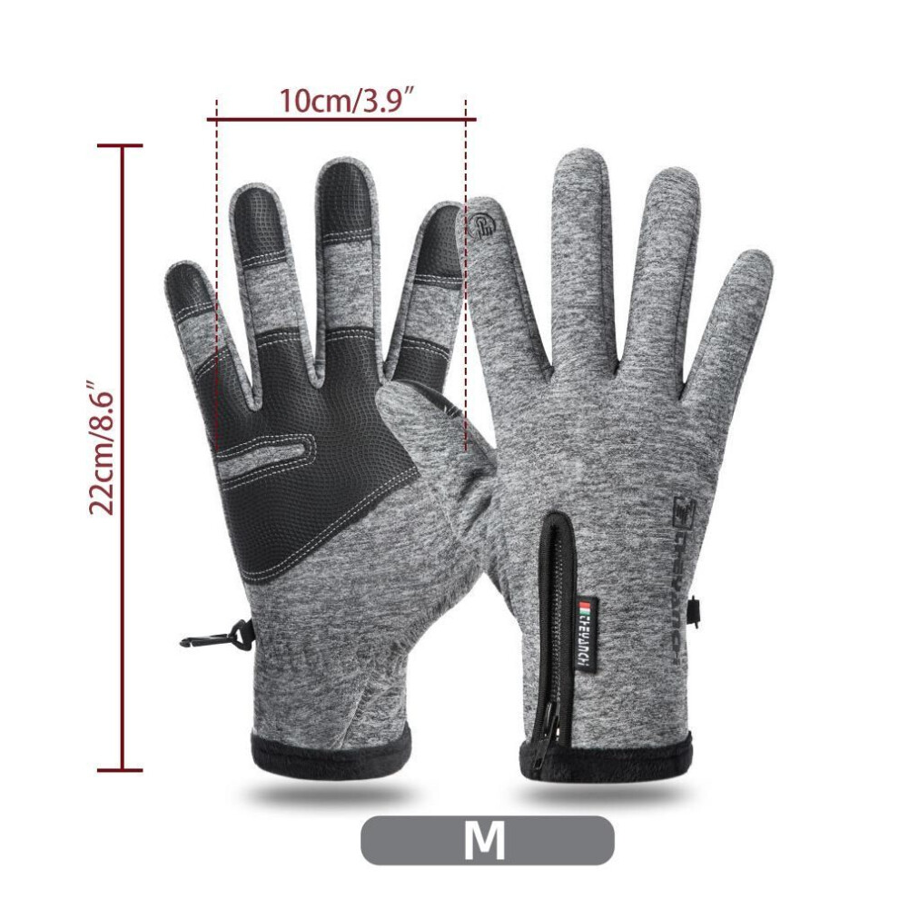 (gray, M) Motorcycle Bike Bicycle Cycling Gloves Winter Warm Gloves Waterproof Antislip Outdoor Sports Ski Mountaineering Gloves Touch Screen M/L/XL/XXL Size