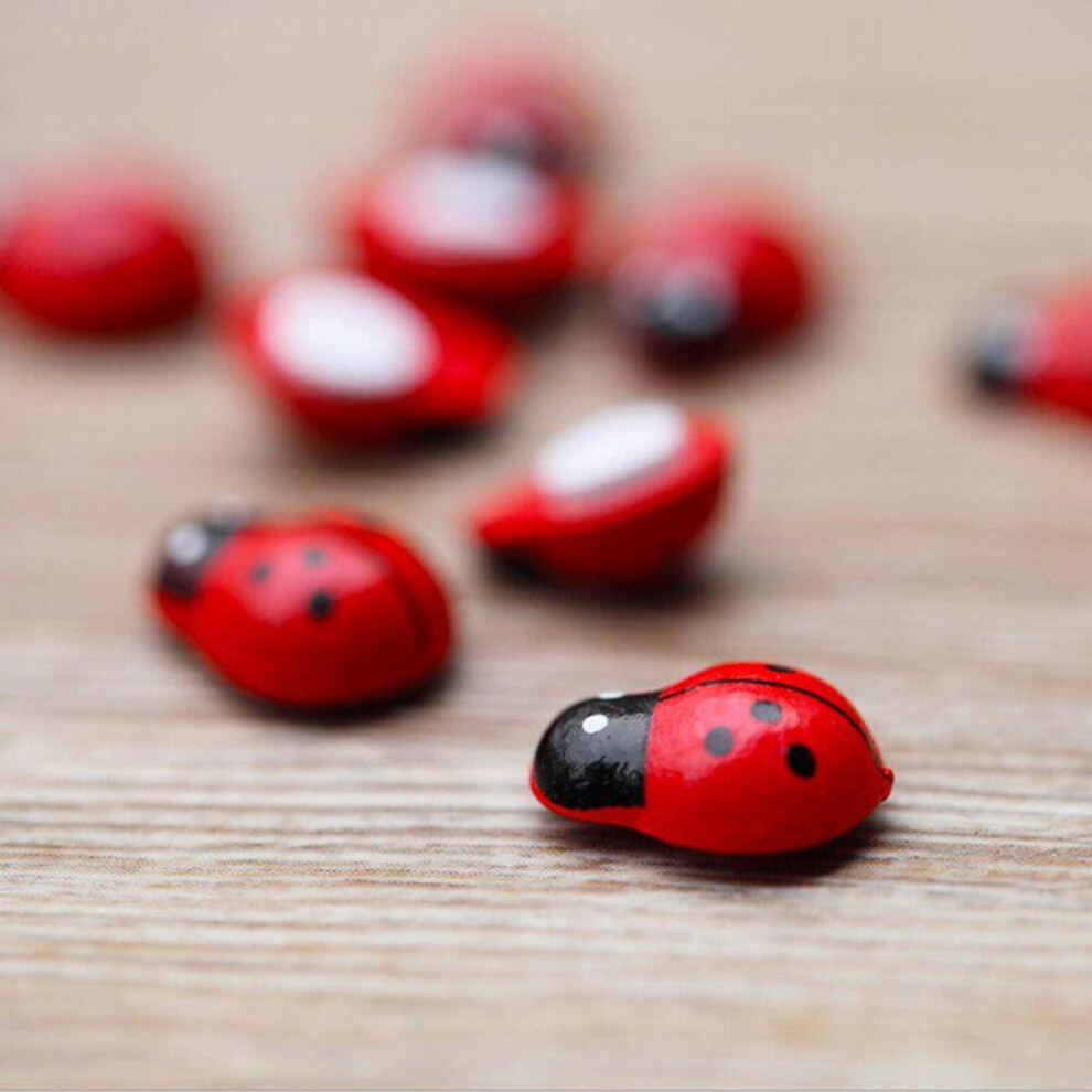 100PCS Beatles Shape Wooden Ladybird Ladybug Sticker Children Kids Painted Adhesive Back Sticker