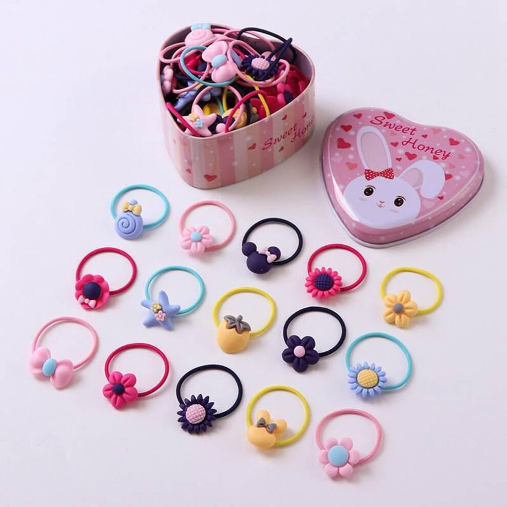 (multicolor) 20pcs/ Box Cartoon Bow Flower Star Elastic Hair Bands Girls Hair Scrunchies Ties Rabbit Rubber Band