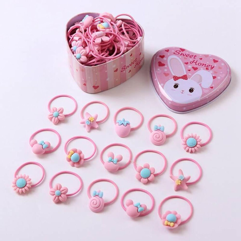(pink) 20Pcs/ Box Cartoon Bow Flower Star Elastic Hair Bands Girls Hair Scrunchies Ties Rabbit Rubber Band