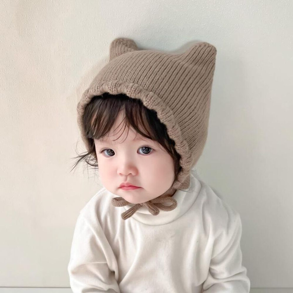 (brown, one size) New Baby Hat Cute Cartoon Ears Solid Color Soft Cotton Newborn Hats Toddler Boy Girl Ear Warm Protection Bonnet Knitting Caps