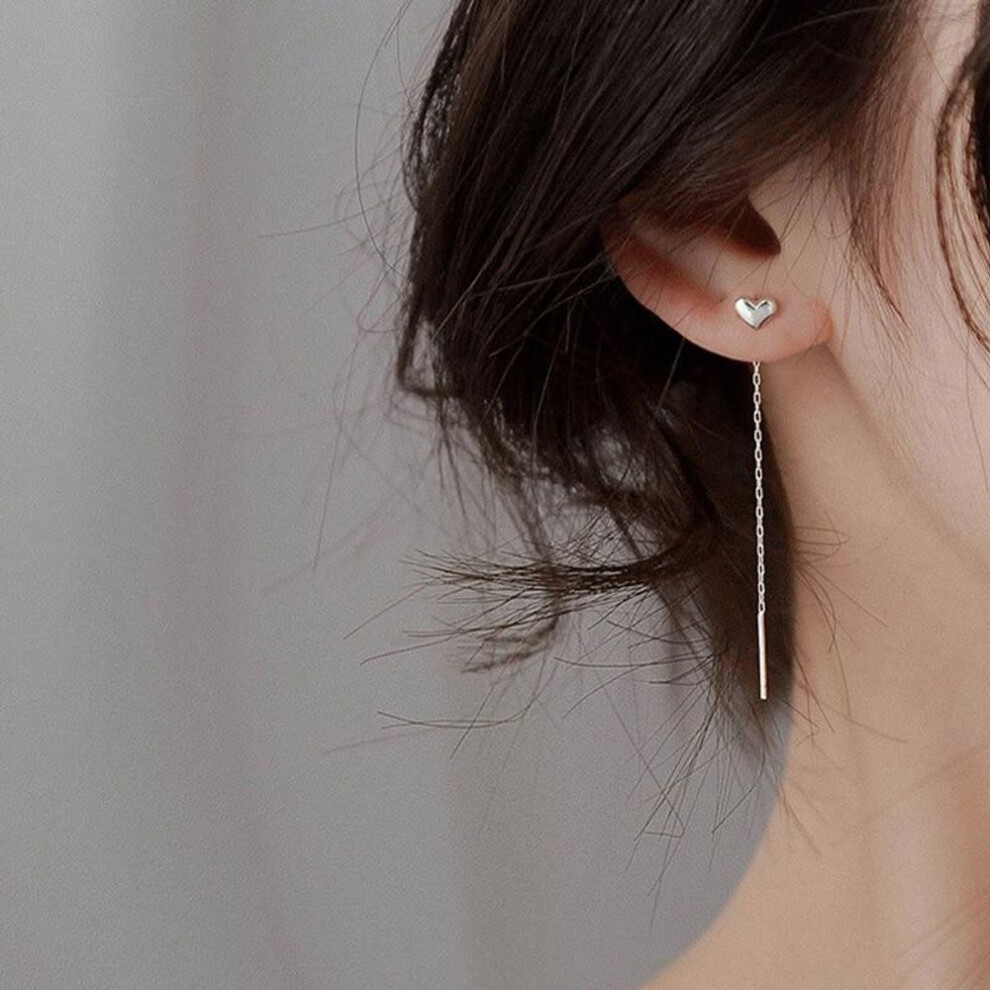 (silver) Minimalist Heart Long Tassel Earrings Gold Silver Color Small Love Ear Line Piercing Earrings Korean Long Chain Earrings Women