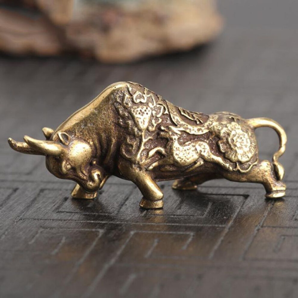 Vintage Copper Bullfighting Statue Miniature Animal Ornament Home Desk Decor