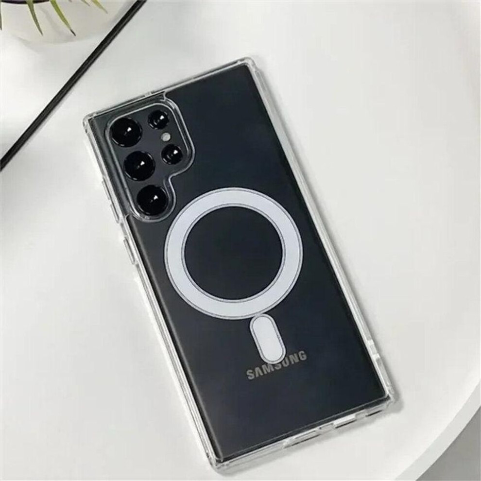(as the picture, Samsung S22 Plus) For Magsafe Magnetic Case For Samsung Galaxy S24 S23 S21 Fe S22 Plus Ultra Wireless Charging Shockproof Clear Cover