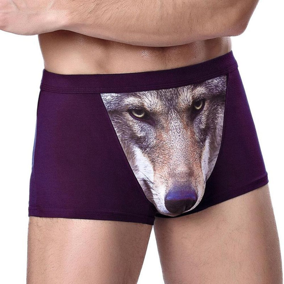 (purple, Wolf Head-XXL) Men&apos;s Underwear Fashion 3D Wolf Head Printed Briefs Underpants Funny Eagle Patterned Boxers Shorts