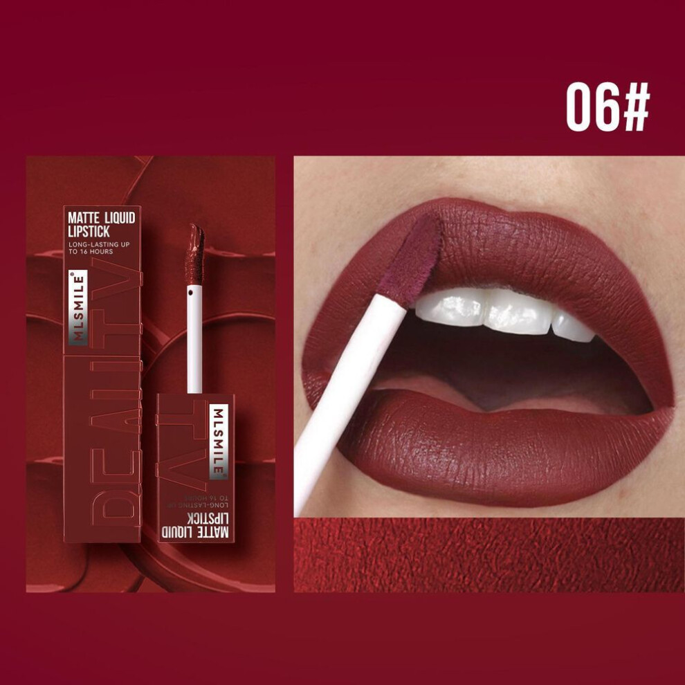 (6#) 6 Colors Matte Lip Gloss Velvet Lip Glaze Long Lasting Liquid Lipstick Lip Gloss High Pigment Fine Flash Moisturizing Lipstick Lip Makup