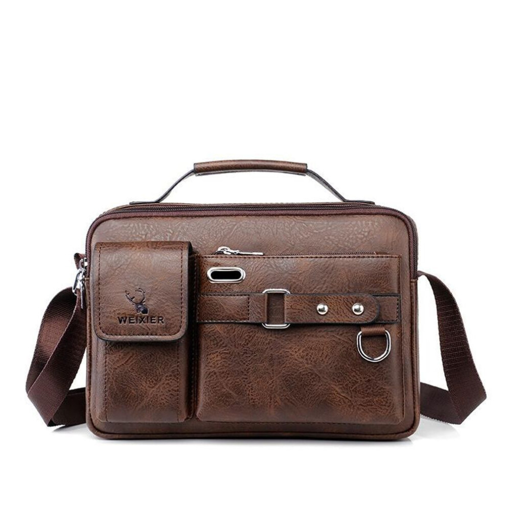 (coffee) WEIXIER Brand Men&apos;s Shoulder Bag Portable PU Leather Handbag Men&apos;s Business Shoulder Messenger Bag Briefcase Crossbody Bags
