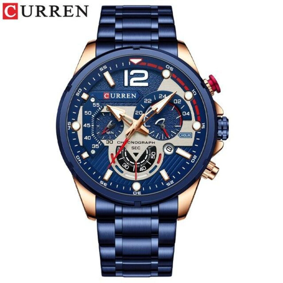 (blue) Curren New Green Mens Watches Top Brand Luxury Stainless Steel Quartz Watch Men Sport Date Male Clock Waterproof Wristwatch 8395