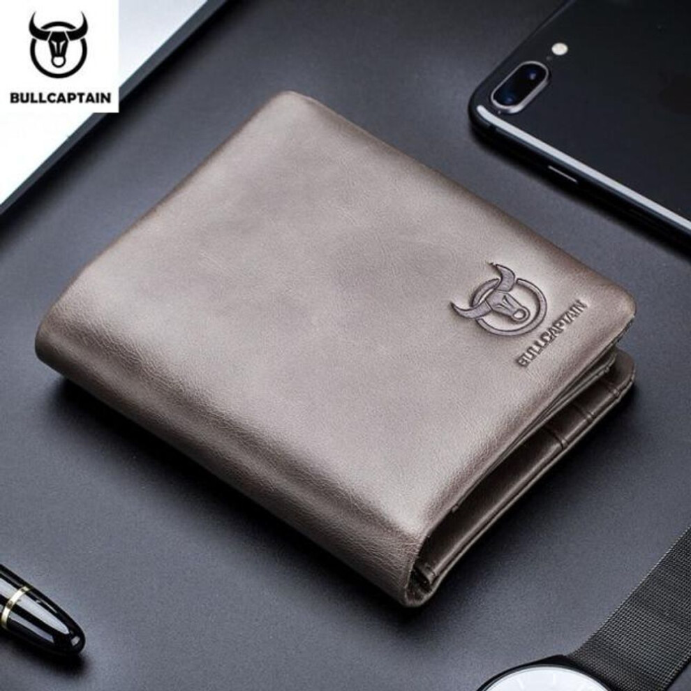 (grey) BULLCAPTAIN Brand Leather RFID Retro Wallet Men&apos;s Small Zipper Wallet Card Bag Men&apos;s Wallet Clutch