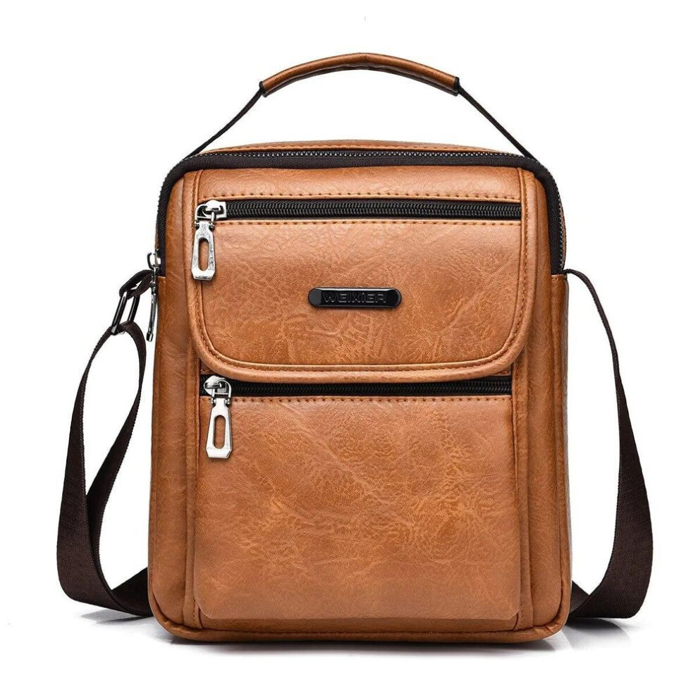 (brown) Weixier Men Crossbody Bag Shoulder Bags Vintage Men Handbags Large Capacity Pu Leather Bag For Man Messenger Bags D273