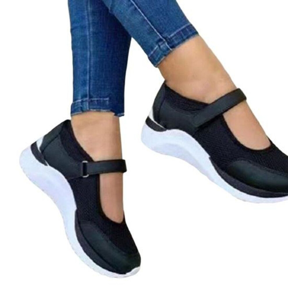 (black, 41) Casual Shoes Women&apos;s 2023 Spring And Summer New Wedge Sneakers Mesh Fastener Tape Sneakers