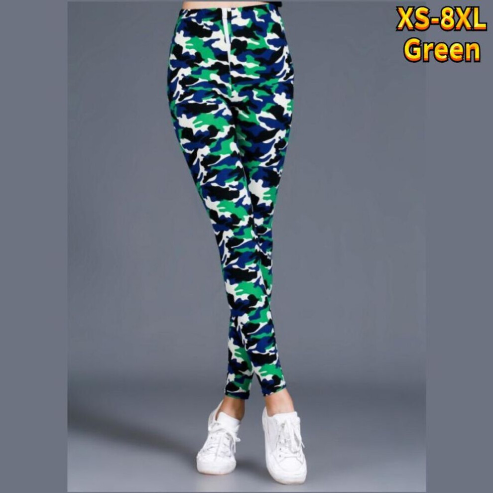 (green, 4XL) Womens Khaki Camouflage Prints Stretch Yoga Leggings Fitness Running Gym Sports Active Pants