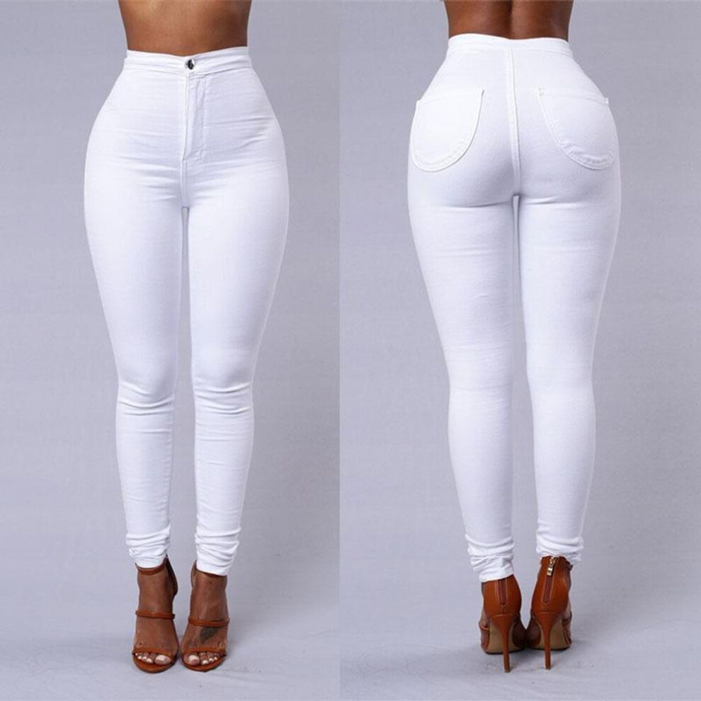 (white, M) Leggings Thin High-rise Stretch Pencil Pants Skinny Jeans