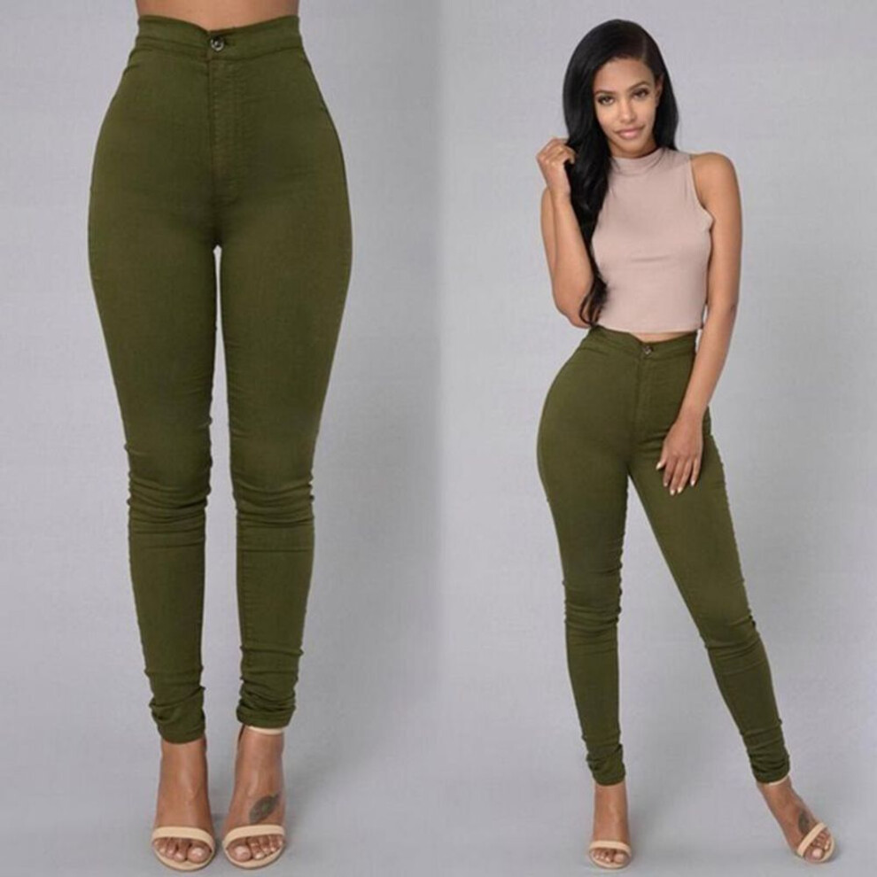 (green, M) Leggings Thin High-rise Stretch Pencil Pants Skinny Jeans