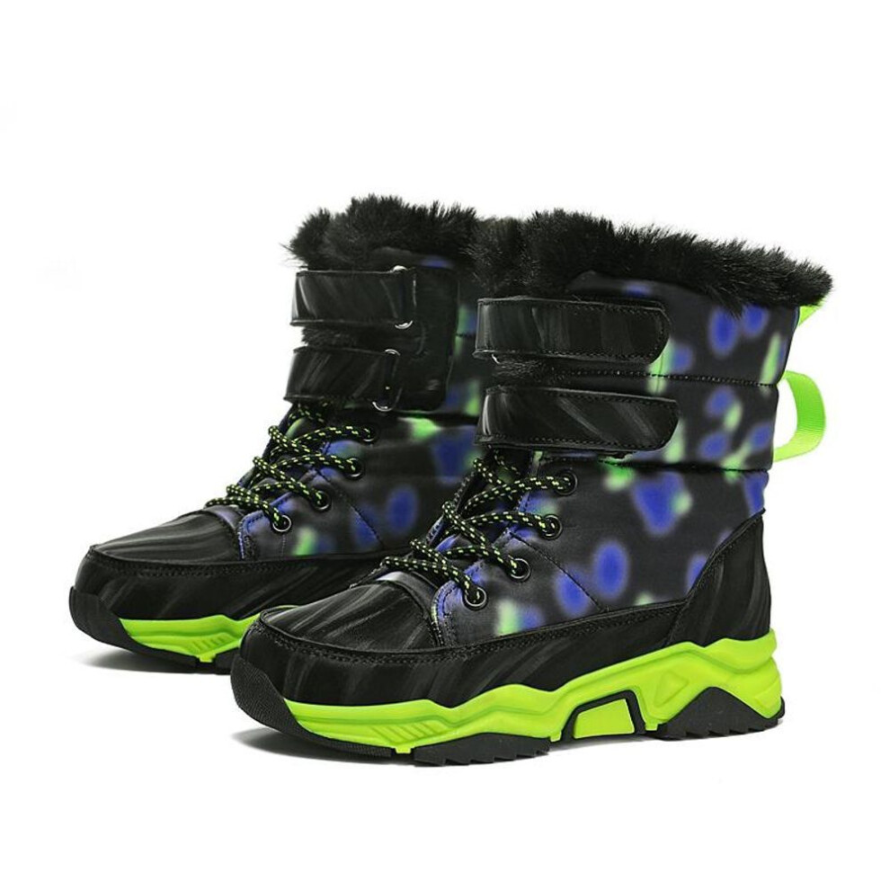 (green, 35) Children Warm Snow Boots Kids Winter Cotton Shoes Non-slip Snow Outdoor Warm Plush Boots High Top Warm Furry Footwear Waterproof Warm Sneakers